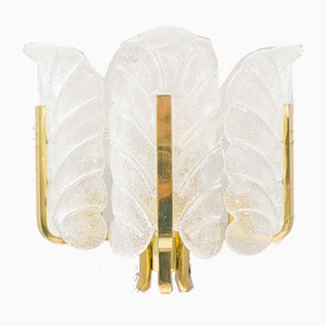 Glass Leaves & Brass Wall Lamp in the Style of Carl Fagerlund for Orrefors, 1960s