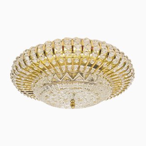 Mid-Century Modern Brass and Glass Stones Ceiling Lamp