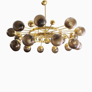 Mid-Century Murano Glass & Brass Chandelier, 1950s