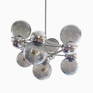 Italian Atomic Ceiling Lamp with Murano Bubbles and Chrome Mount, 1960s