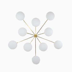 Brass & Opaline Glass Stella Cosmos Ceiling Lamp from Design for Macha