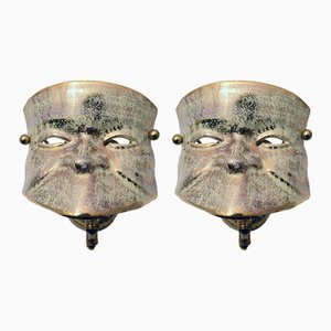 Venetian Mask Ceramic Wall Sconces, 1950s, Set of 2