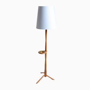 Mid-Century Scandinavian Oak & Brass Floor Lamp, 1960s