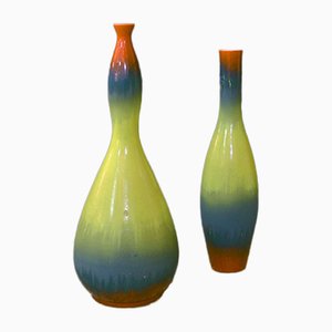 Mid-Century Matt & Shiny Enamel Ceramic Vases, Set of 2
