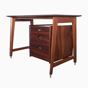 Wooden Writing Desk with Brass Details, 1960s