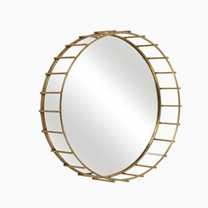 Round Cage Mirror with Linear Design by Niccolo De Ruvo for Brass Brothers