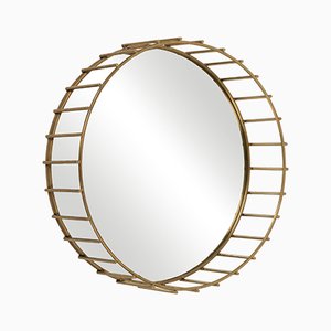 Round Cage Mirror with Linear Design by Niccolo De Ruvo for Brass Brothers