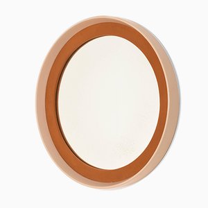 Round Mid-Century Italian Lacquered Wood and Fabric Mirror, 1970s