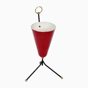 Lampe de Bureau Conique en Laiton et Métal Laqué Rouge, Italie, 1950s