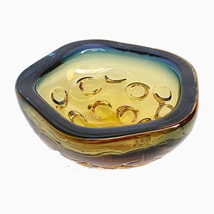 Blue & Amber Glass Bowl or Ashtray, 1960s