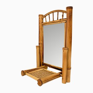 Espejo de mesa plegable modernista de bambú, ratán y madera, años 20