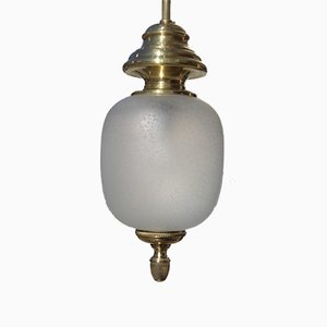 Lanterna Mid-Century moderna in ottone e vetro satinato di Lumi