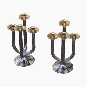Silver and Gold Metal Candelabra, 1970s, Set of 2