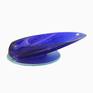 Cuenco de cristal ovalado en azul cobalto, años 80