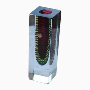 Jarrón pequeño cuadrado de cristal de Murano, años 60