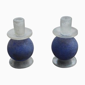 Italian Blue Murano Glass Ball Candleholders from Cenedese, 1960s, Set of 2