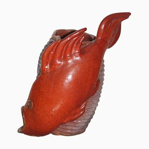 Roter Mid-Century Fisch aus Keramik, 1950er
