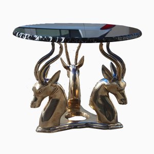 Mid-Century Cobalt & Brass Deer Coffee Table, 1960s