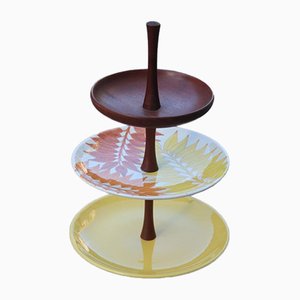 Ceramic and Mahogany Cake Stand from Ernestine, 1960s