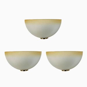 Italian Murano Glass & Brass Wall Lights, 1960s, Set of 3