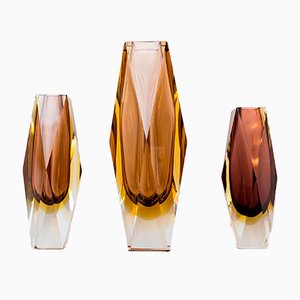 Italian Murano & Sommerso Faceted Glass Vases, 1960s, Set of 3