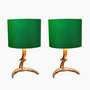 French Brass Table Lamps, 1970s, Set of 2