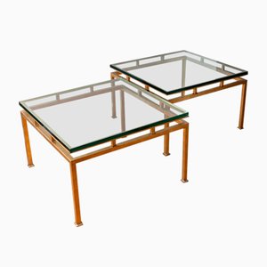 Messing und Glas Beistelltische, 1960er, 2er Set