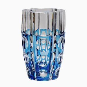 Vaso grande in stile Art Deco in vetro Cerbere blu di Charles Graffart per Val Saint Lambert, 1948