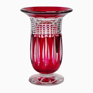 Art Deco Antar Red Crystal Vase by Joseph Simon for Val Saint Lambert
