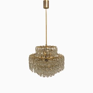 Seven-Tier Git Brass and Crystal Glass Chandelier from Palwa, 1960s
