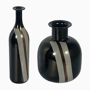 Jarrones de cristal de Murano soplado negro, años 60. Juego de 2