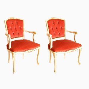 Set of Venetian Baroque Style Pink Velvet Armchairs, 1930s