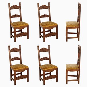 Antique Renaissance Style Carved Walnut Chairs, Set of 6