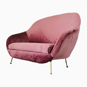 Vintage Pink Velvet & Brass 2-Seat Sofa by Federico Munari, 1970s