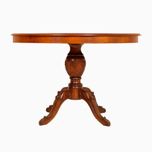 Round Vintage Hand-Carved Walnut Table