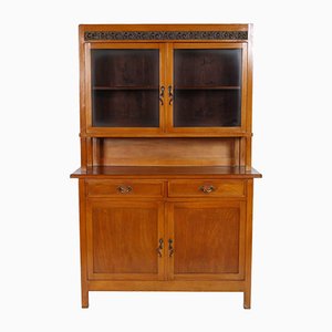 Art Nouveau Cherry Credenza with Display Cabinet