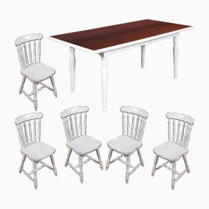 Mid-Century White Painted Dining Table & Chairs, 1950s, Set of 6