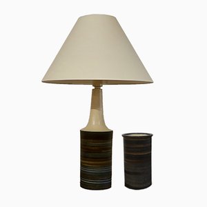 Danish Table Lamp and Vase in Ceramic and Glass from Okela, 1970s, Set of 2