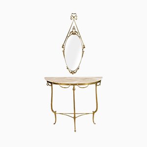 Antique Venetian Gilt Bronze & Marble Console Table with Mirror, Set of 2