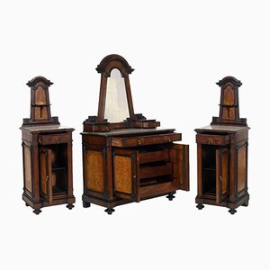 Art Nouveau Italian Set with Walnut Dresser & Nightstands, Set of 3