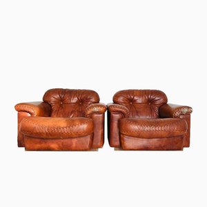 Vintage Brown Leather Chairs, 1970s, Set of 2