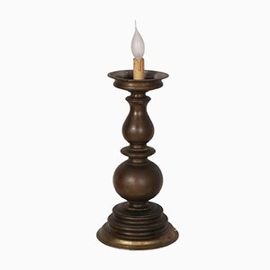 Lampe de Bureau Porte-Bougie Baroque 17ème Siècle en Bronze