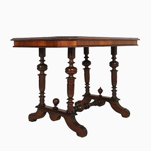 Tavolino da caffè antico neoclassico in legno di noce e radica
