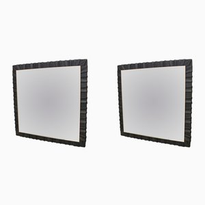 Square German Leather Wall Mirrors from Vereinigte Werkstätten München, 1950s, Set of 2