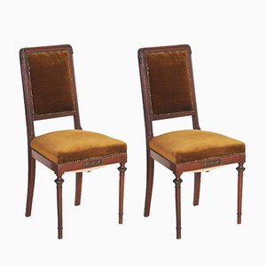Set of 19th Century Art Nouveau Walnut & Velvet Side Chairs