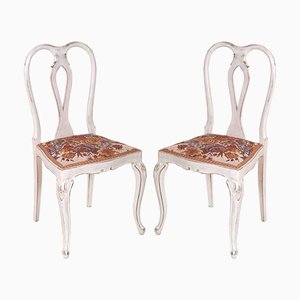 Set of Gustavian Chippendale Lacquered Walnut Chairs, 1940s