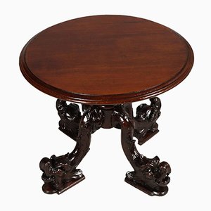 Tavolino da caffè antico in legno di quercia intagliato, metà XIX secolo