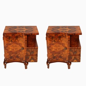 Art Deco Walnut and Burl Walnut Nightstands from Mobili Cantù, 1920s , Set of 2