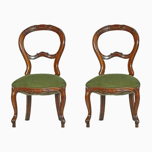 Antique Baroque Walnut & Velvet Side Chairs, Set of 2