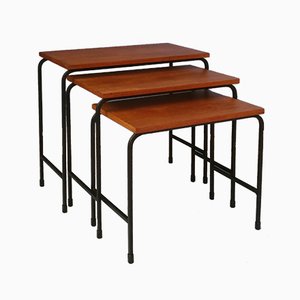 Teak and Metal Nesting Tables, 1950s, Set of 3